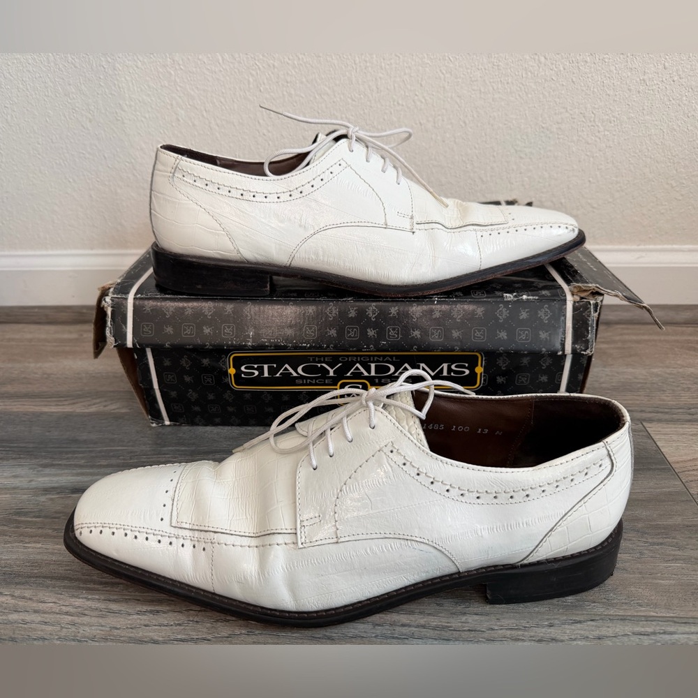 Stacy Adams Men's White Oxford Shoes Crocodile Print Leather size 13